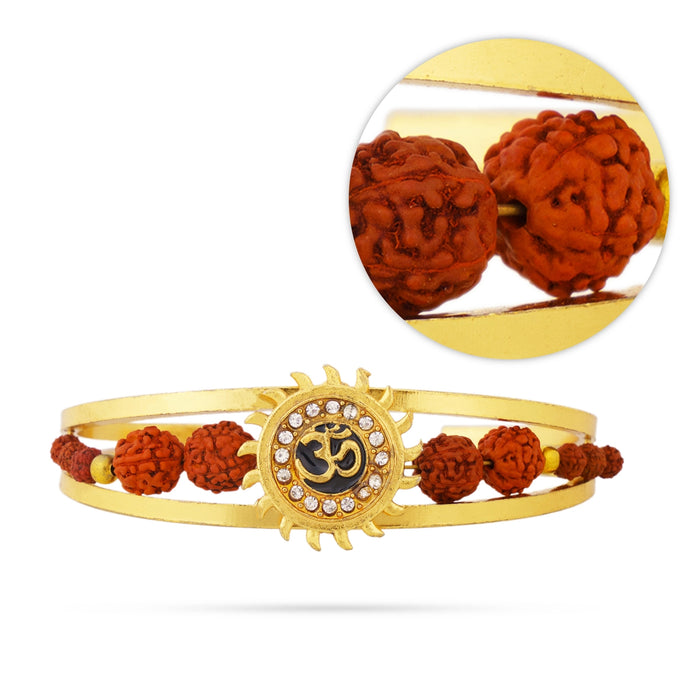 Rudraksh & Om Design Kada - 2.5 Inches | Bangle Kada/ Gold Polish Kaapu/ Bracelet Kada for Kan Drishti - Rudraksha Mala, Pendant, Bracelet