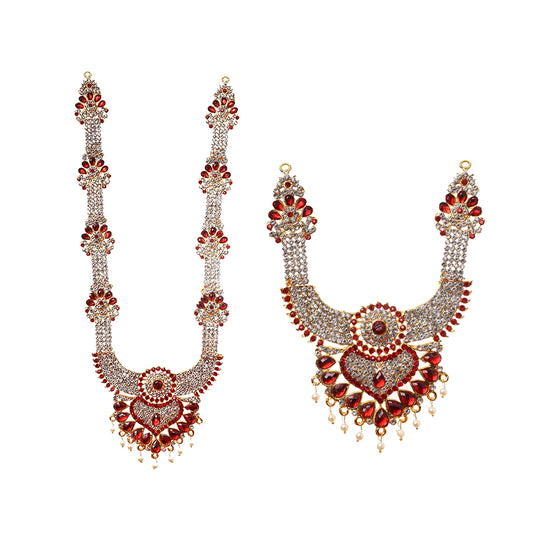 Stone Haram & Stone Necklace - 12 x 5 Inches | Multicolour Stone Jewelry/ Jewellery for Deity - Neck & Body Accessories
