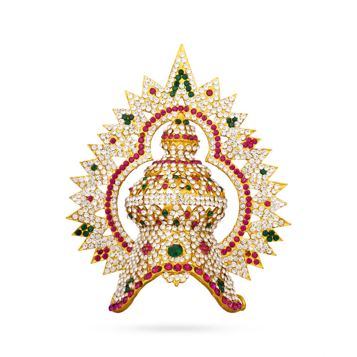 Stone Arch Half Crown - 5.5 x 4.5 Inches | Multicolour Stone Kireedam/ Mukut/ Kiridam For Deity Decoration