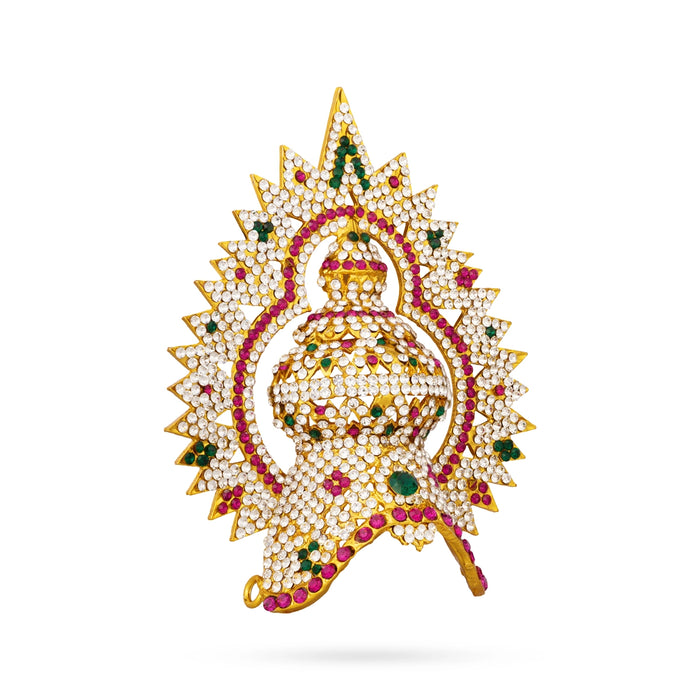 Stone Arch Half Crown - 5.5 x 4.5 Inches | Multicolour Stone Kireedam/ Mukut/ Kiridam For Deity Decoration