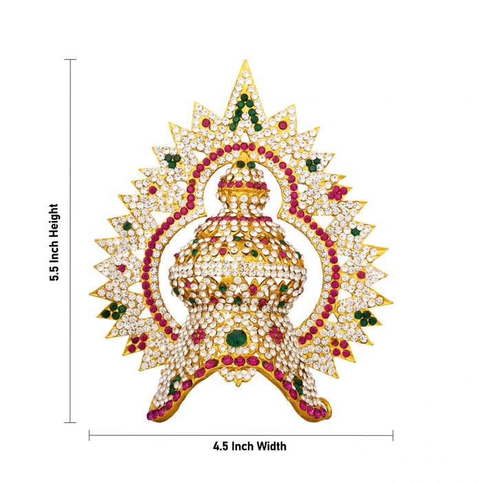 Stone Arch Half Crown - 5.5 x 4.5 Inches | Multicolour Stone Kireedam/ Mukut/ Kiridam For Deity Decoration