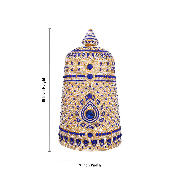 Half Stone Kireedam - 15 x 9 Inches | Multicolour Stone Kireedam / Kiridam / Mukut For Deity Decor - Head & Face Accessories