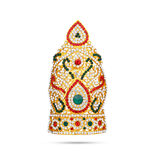 Half Stone Crown - 5 X 3 Inches | Kireedam/ Multicolour Stone Kiridam/ Mukut For Deity Alankaram - Head & Face Accessories