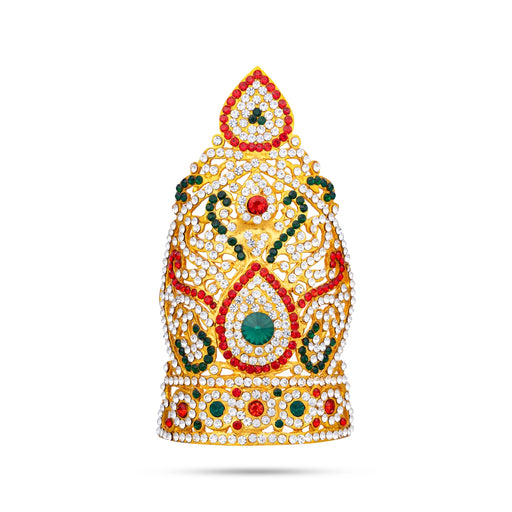 Half Stone Crown - 5 X 3 Inches | Kireedam/ Multicolour Stone Kiridam/ Mukut For Deity Alankaram - Head & Face Accessories
