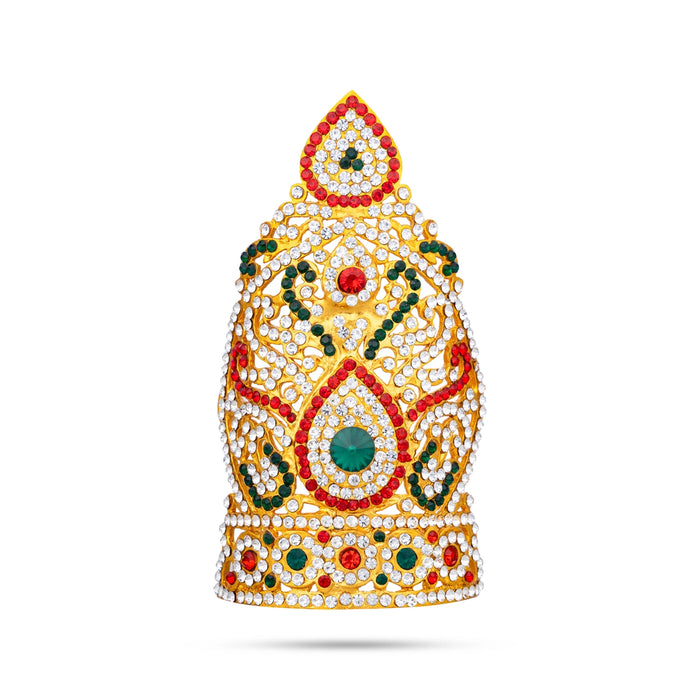 Half Stone Crown - 5 X 3 Inches | Kireedam/ Multicolour Stone Kiridam/ Mukut For Deity Alankaram - Head & Face Accessories