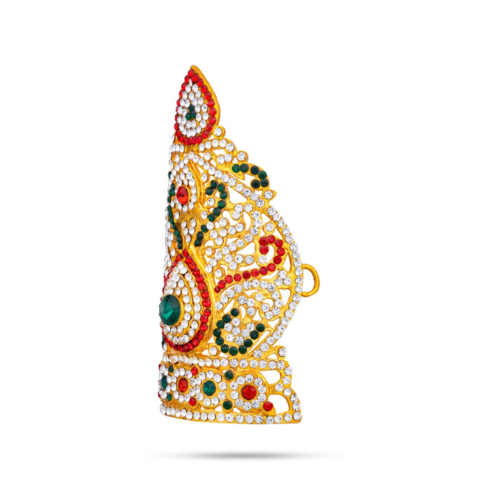 Half Stone Crown - 5 X 3 Inches | Kireedam/ Multicolour Stone Kiridam/ Mukut For Deity Alankaram - Head & Face Accessories