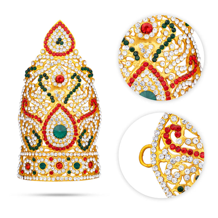 Half Stone Crown - 5 X 3 Inches | Kireedam/ Multicolour Stone Kiridam/ Mukut For Deity Alankaram - Head & Face Accessories