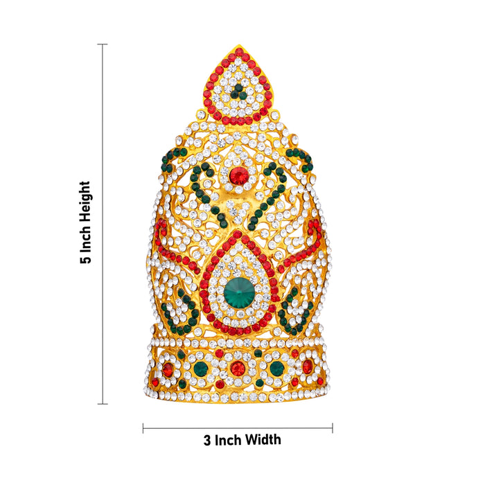 Half Stone Crown - 5 X 3 Inches | Kireedam/ Multicolour Stone Kiridam/ Mukut For Deity Alankaram - Head & Face Accessories