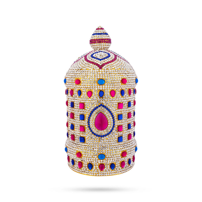 Full Crown - 8.5 x 4 Inches | Multicolour Stone Kireedam/ Mukut/ Kiridam For Deity Decoration