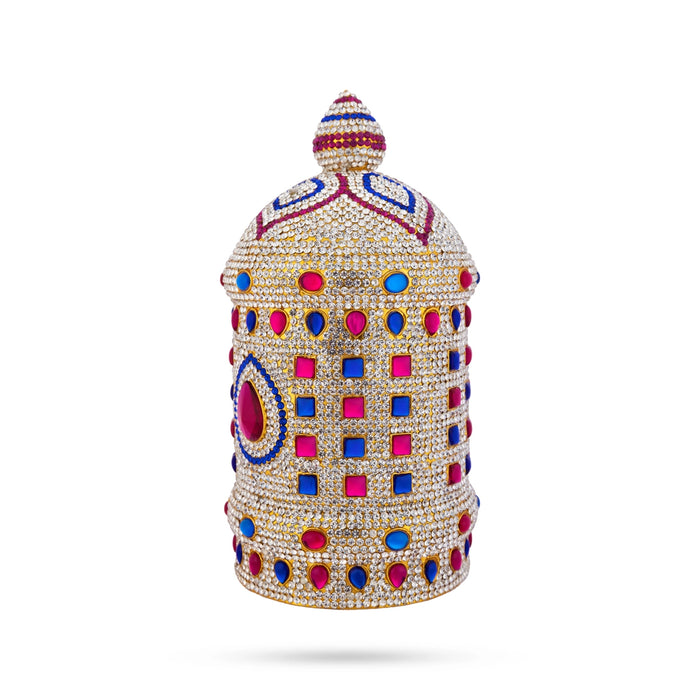 Full Crown - 8.5 x 4 Inches | Multicolour Stone Kireedam/ Mukut/ Kiridam For Deity Decoration