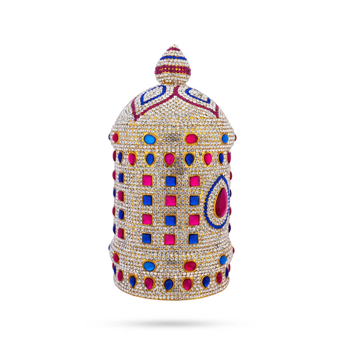 Full Crown - 8.5 x 4 Inches | Multicolour Stone Kireedam/ Mukut/ Kiridam For Deity Decoration