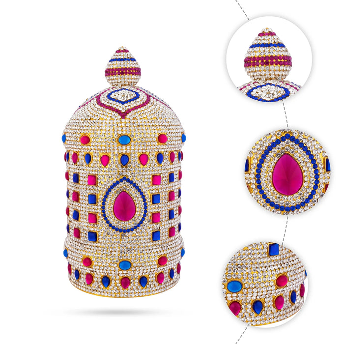 Full Crown - 8.5 x 4 Inches | Multicolour Stone Kireedam/ Mukut/ Kiridam For Deity Decoration