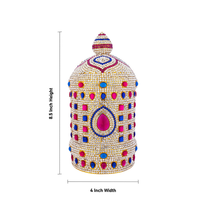 Full Crown - 8.5 x 4 Inches | Multicolour Stone Kireedam/ Mukut/ Kiridam For Deity Decoration
