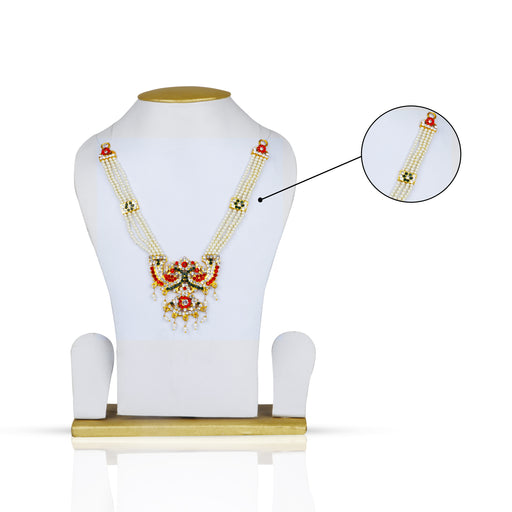 Moti Mala - 7 Inches| 4 Line Mala with Stone Locket/ Jewellery for Deity - Neck & Body Accessories