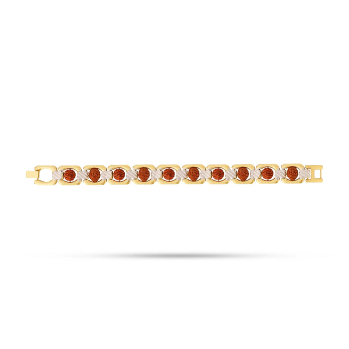 Rudraksha Bracelet With Gold Cup - 0.5 x 7 Inches | Rudraksh Hand Band for Stress & Anxiety Relief - Rudraksha Mala, Pendant, Bracelet