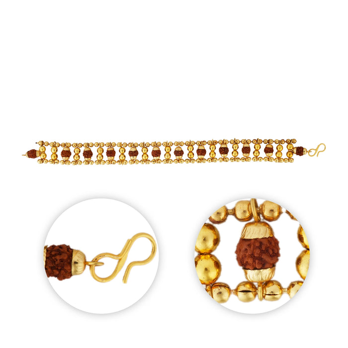Rudraksha Bracelet With Gold Cup - 0.5 x 7 Inches | Rudraksh Hand Band for Stress & Anxiety Relief - Rudraksha Mala, Pendant, Bracelet