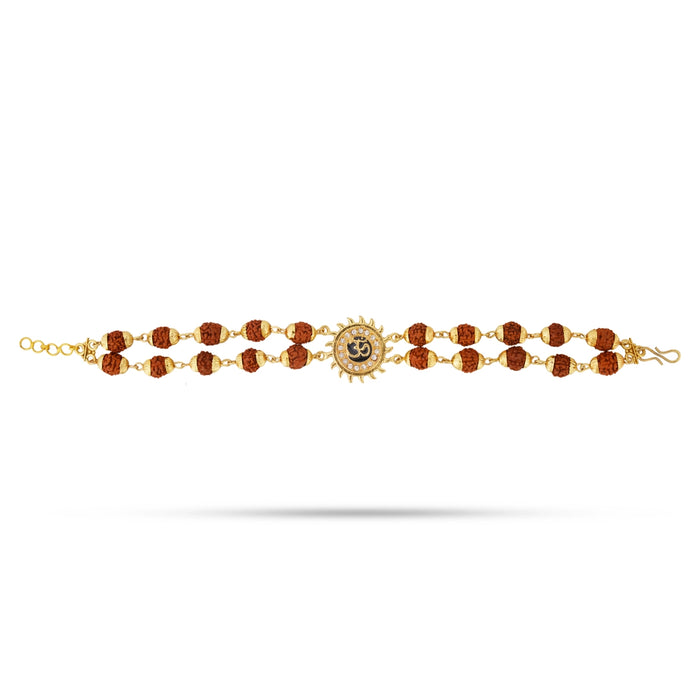 Rudraksha Bracelet With Gold Cup - 0.5 x 7 Inches | Rudraksh Hand Band for Stress & Anxiety Relief - Rudraksha Mala, Pendant, Bracelet