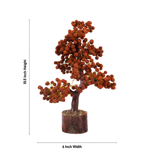 Rudraksh Beads Gem Tree With Base - 10.5 x 6 Inches | 500 Beads Vastu Tree/ Feng Shui Tree for Table Decor - Table Stand Accessories
