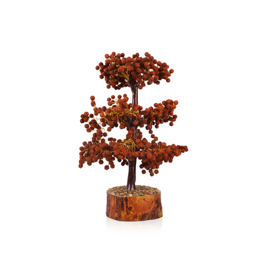Rudraksh Beads Gem Tree With Base - 13 x 8 Inches | 1000 Beads Vastu Tree/ Feng Shui Tree for Table Decor - Table Stand Accessories