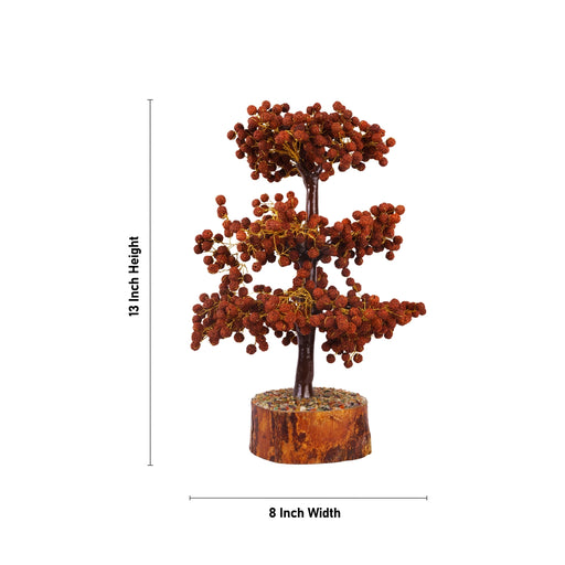 Rudraksh Beads Gem Tree With Base - 13 x 8 Inches | 1000 Beads Vastu Tree/ Feng Shui Tree for Table Decor - Table Stand Accessories