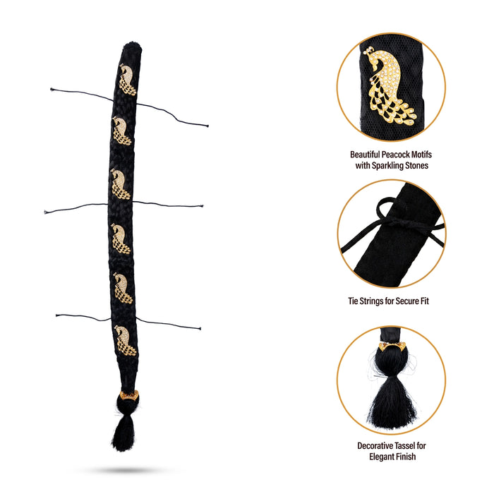 Stone Jadai - 31 Inches | 6 Bit/ Peacock Design Hair Braid Ornament / Traditional Jadai for Varalakshmi Decor