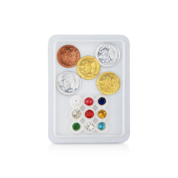 Navaratna Stones With Panchaloha Coin Set | Navgrah Stone/ Navratna Gemstones for Pooja