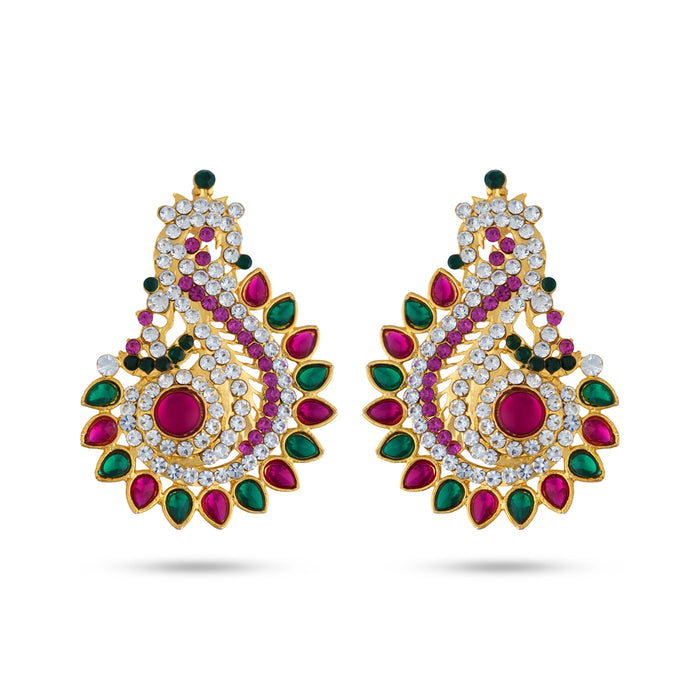 Stone Earring Pair - 2.25 x 1.75 Inches | Earring / Multicolour Stone Karnapathakkam for Deity