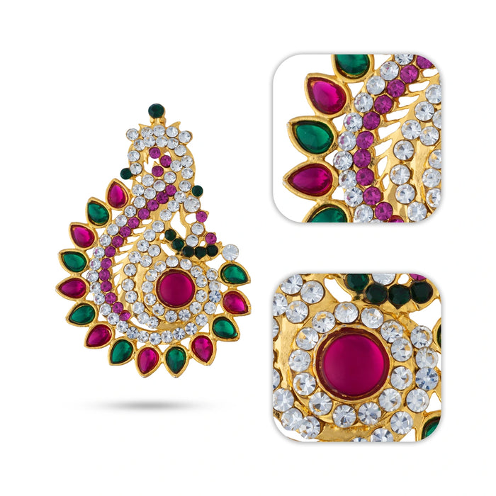 Stone Earring Pair - 2.25 x 1.75 Inches | Earring / Multicolour Stone Karnapathakkam for Deity