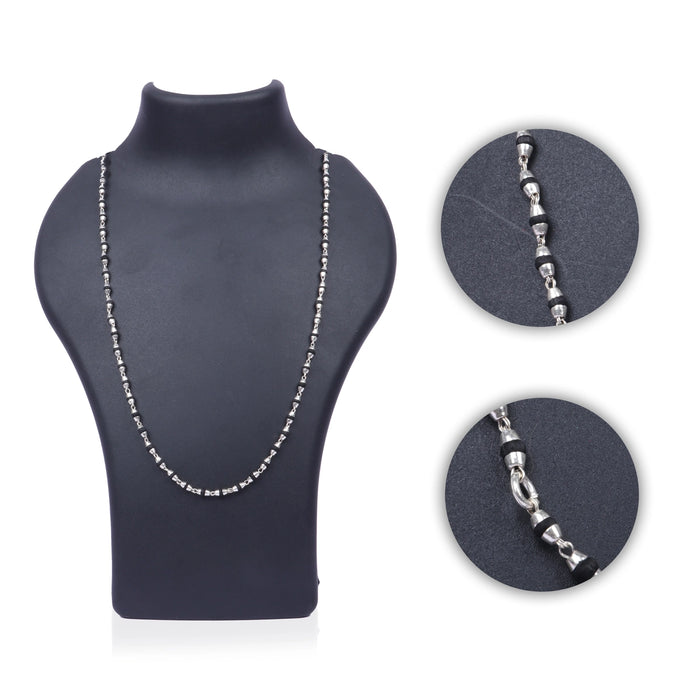 Black Tulasi Mala - 11.5 Inches | Silver Cup Kanthi Mala/ Tulsi Mala for Men & Women - Tulsi Mala, Pendant, Bracelet
