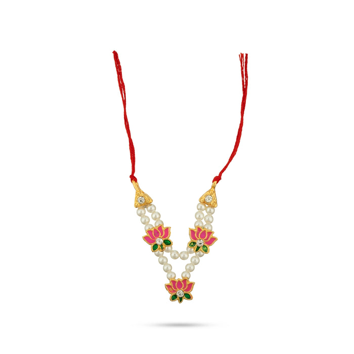 Moti Mala - 2 Inches | Artificial Jewellery / Pearl With Lotus Mala for Deity - Neck & Body Accessories