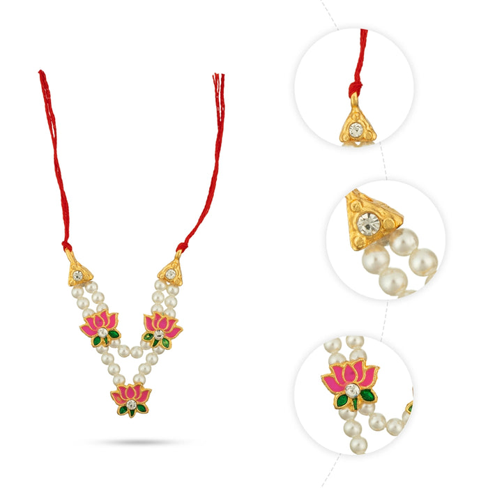 Moti Mala - 2 Inches | Artificial Jewellery / Pearl With Lotus Mala for Deity - Neck & Body Accessories