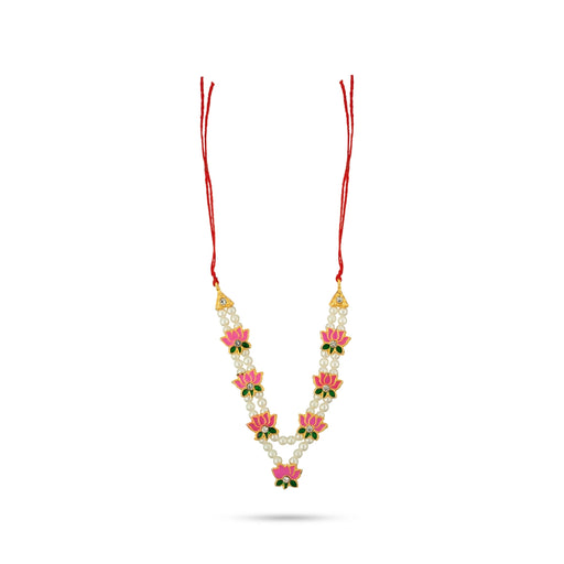 Moti Mala - 3.5 Inches | White Pearl With Lotus Mala / Artificial Jewellery for Deity - Neck & Body Accessories