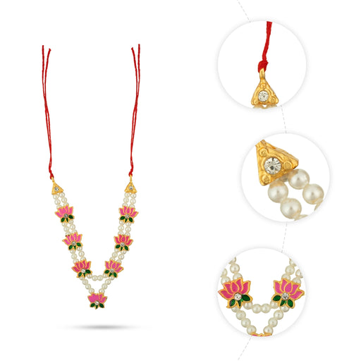 Moti Mala - 3.5 Inches | White Pearl With Lotus Mala / Artificial Jewellery for Deity - Neck & Body Accessories