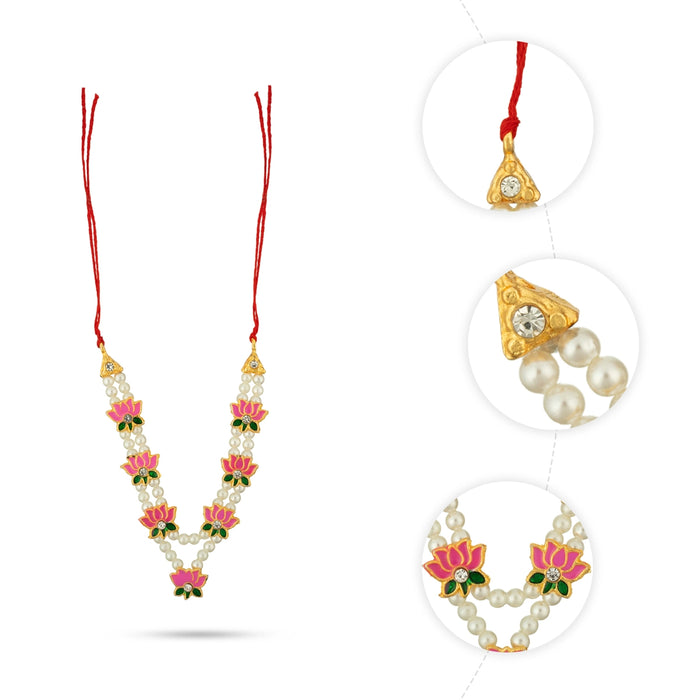 Moti Mala - 3.5 Inches | White Pearl With Lotus Mala / Artificial Jewellery for Deity - Neck & Body Accessories