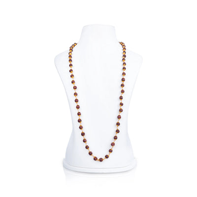 Red Chandan Mala With Gold Polish Cup - 32 Inches | 10 mm/ 108 Beads Red Sandalwood Mala for Meditation