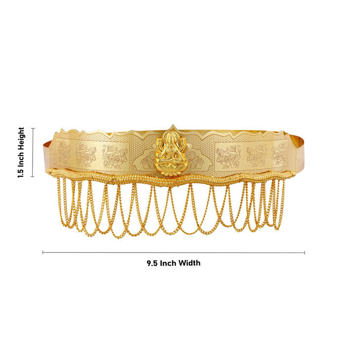 Hip Belt - 1.5 x 9.5 Inches | Gold Polish Jewellery/ Lakshmi With Chain Design Waist Belt for Women - Ethnic Wear Accessories
