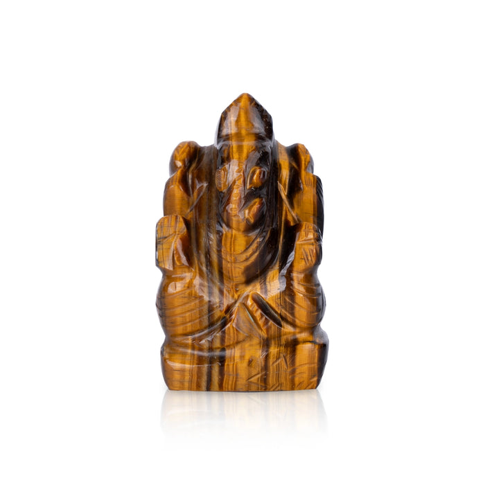 Tiger Eye Stone Ganesh Murti - 2 x 1.25 Inches | Tiger Stone Eye Ganpati Murti/ Ganpati Idol for Worship - Sphatik & Semi Precious Stone Murties