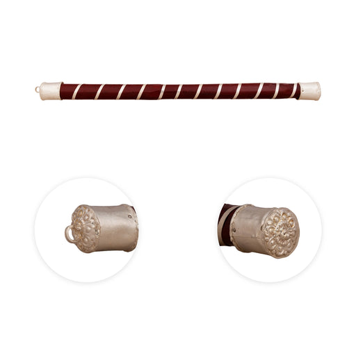 Wooden Pirambu Stick - 12 x 0.75 Inches | Silver Ring Design Perambu Stick for Deity - Deity Accessories