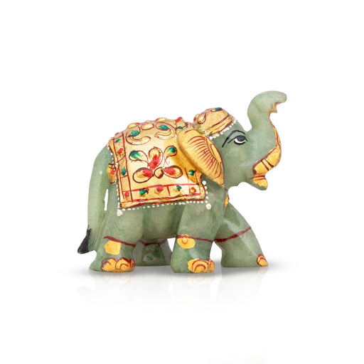 Trunk Up Elephant Statue - 2 x 3 Inches | Jade Stone Elephant Idol/ Elephant Sculpture for Home - Table Stand Accessories