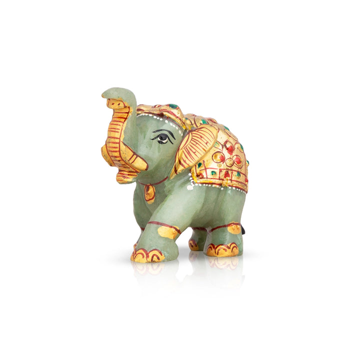 Trunk Up Elephant Statue - 2 x 3 Inches | Jade Stone Elephant Idol/ Elephant Sculpture for Home - Table Stand Accessories
