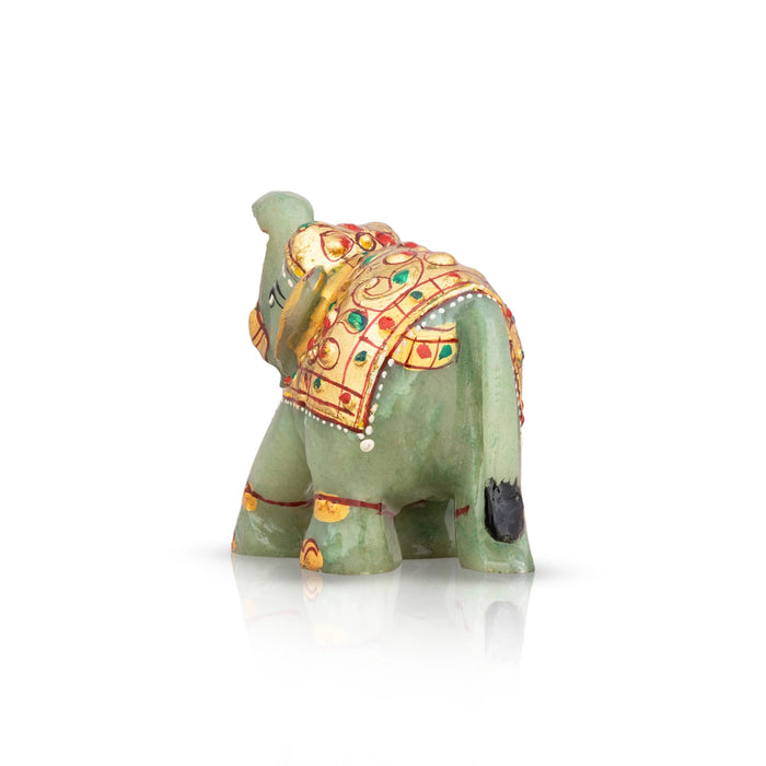 Trunk Up Elephant Statue - 2 x 3 Inches | Jade Stone Elephant Idol/ Elephant Sculpture for Home - Table Stand Accessories