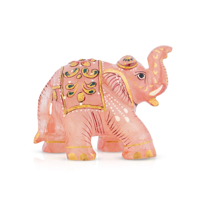 Elephant Statue - 2.5 x 3 Inches | Rose Quartz / Painted Elephant Figurine/ Elephant Idol for Home Decor