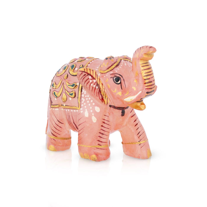 Elephant Statue - 2.5 x 3 Inches | Rose Quartz / Painted Elephant Figurine/ Elephant Idol for Home Decor