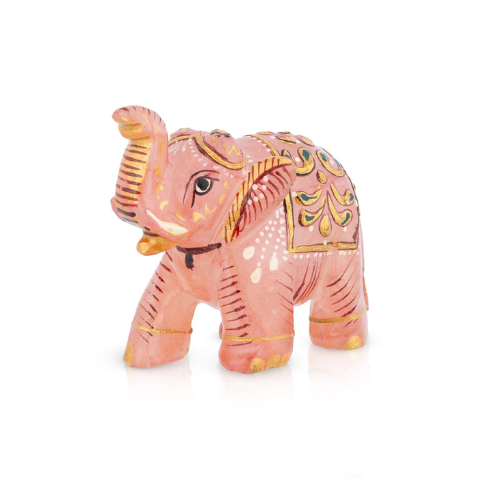 Elephant Statue - 2.5 x 3 Inches | Rose Quartz / Painted Elephant Figurine/ Elephant Idol for Home Decor