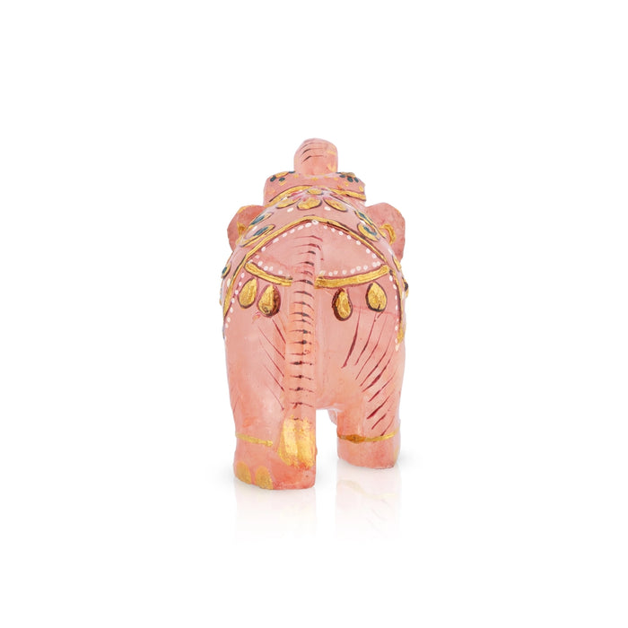 Elephant Statue - 2.5 x 3 Inches | Rose Quartz / Painted Elephant Figurine/ Elephant Idol for Home Decor