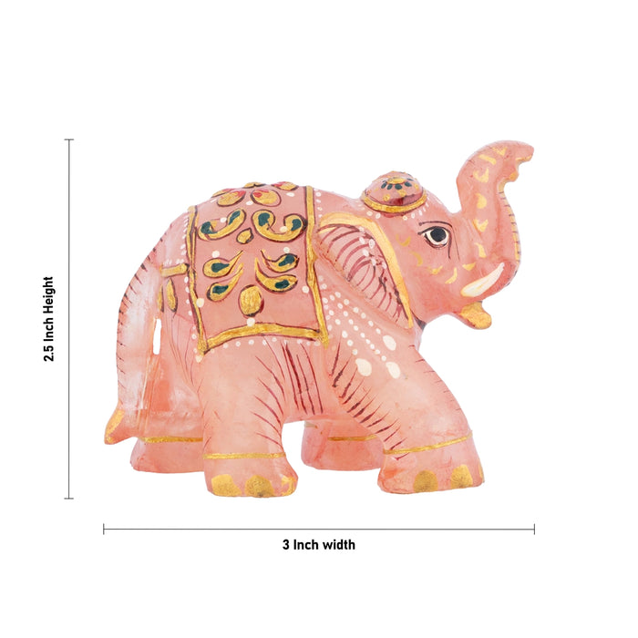 Elephant Statue - 2.5 x 3 Inches | Rose Quartz / Painted Elephant Figurine/ Elephant Idol for Home Decor