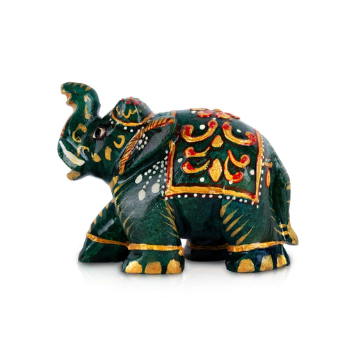 Painted Elephant Statue - 2.25 x 3 Inches | Trunk Up Elephant Sculpture/ Zade Elephant Idol for Home Decor - Table Stand Accessories