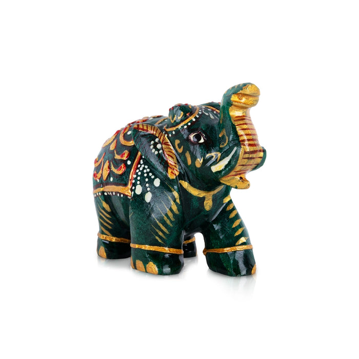 Painted Elephant Statue - 2.25 x 3 Inches | Trunk Up Elephant Sculpture/ Zade Elephant Idol for Home Decor - Table Stand Accessories