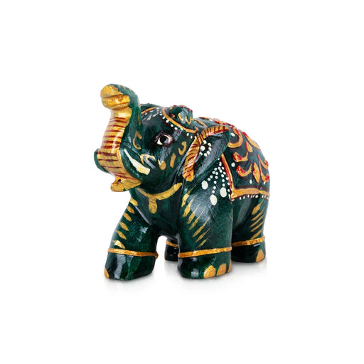 Painted Elephant Statue - 2.25 x 3 Inches | Trunk Up Elephant Sculpture/ Zade Elephant Idol for Home Decor - Table Stand Accessories