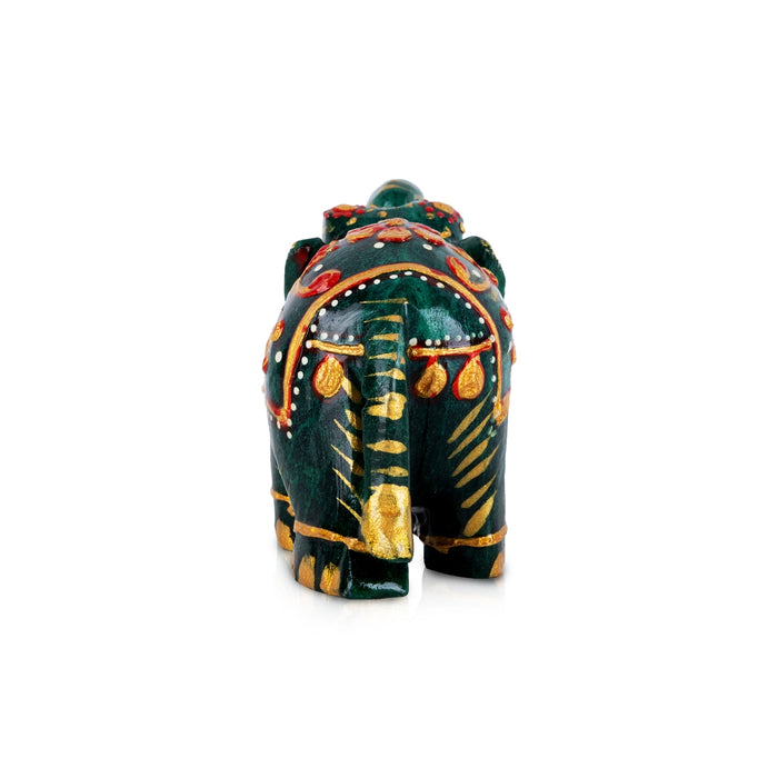 Painted Elephant Statue - 2.25 x 3 Inches | Trunk Up Elephant Sculpture/ Zade Elephant Idol for Home Decor - Table Stand Accessories